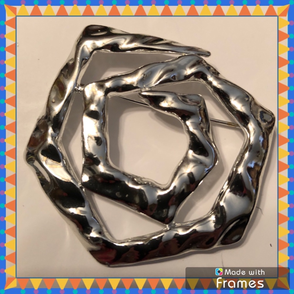 Large Silvertone Brooch - image 1